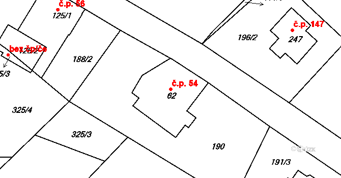 Lípa nad Orlicí 54 na parcele st. 62 v KÚ Lípa nad Orlicí, Katastrální mapa