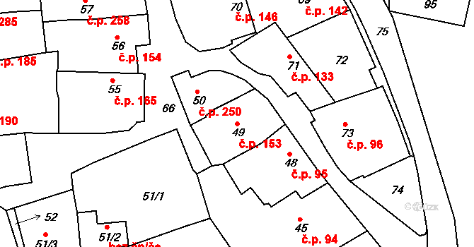 Borkovany 153 na parcele st. 49 v KÚ Borkovany, Katastrální mapa