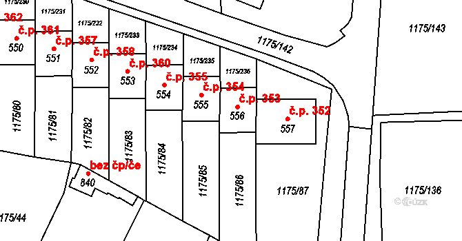 Vranov nad Dyjí 353 na parcele st. 556 v KÚ Vranov nad Dyjí, Katastrální mapa