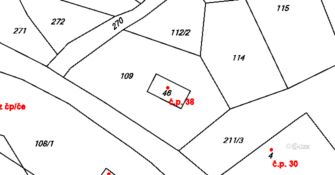 Kamenná Lhota 38, Čestín na parcele st. 46 v KÚ Kamenná Lhota u Čestína, Katastrální mapa