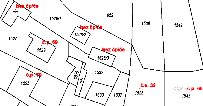 Potštát 117632538 na parcele st. 1528/3 v KÚ Potštát, Katastrální mapa