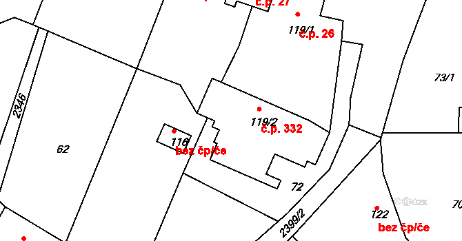 Hroznětín 332 na parcele st. 119/2 v KÚ Hroznětín, Katastrální mapa