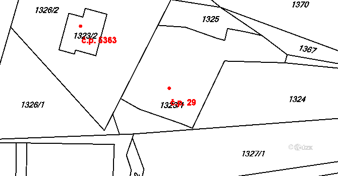 Proseč nad Nisou 29, Jablonec nad Nisou na parcele st. 1323/1 v KÚ Proseč nad Nisou, Katastrální mapa
