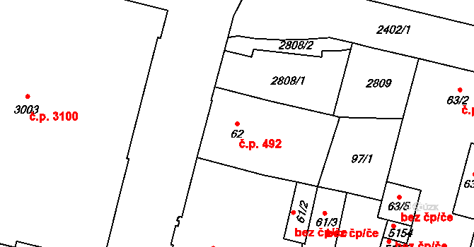 Jablonec nad Nisou 492 na parcele st. 62 v KÚ Jablonec nad Nisou, Katastrální mapa