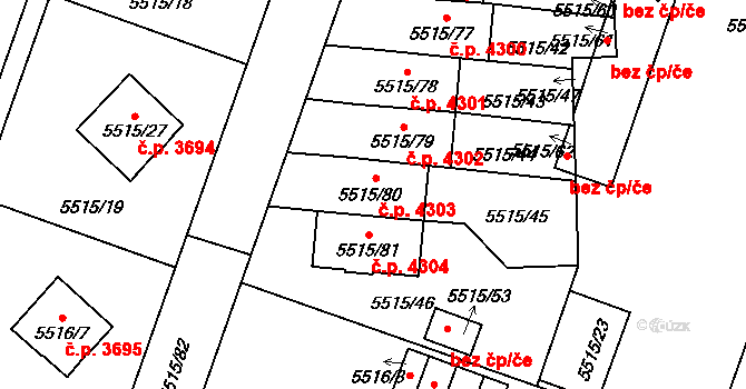 Jihlava 4303 na parcele st. 5515/80 v KÚ Jihlava, Katastrální mapa