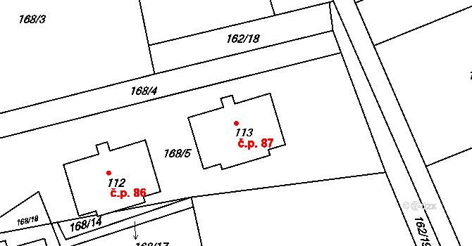 Sádek 87 na parcele st. 113 v KÚ Sádek, Katastrální mapa