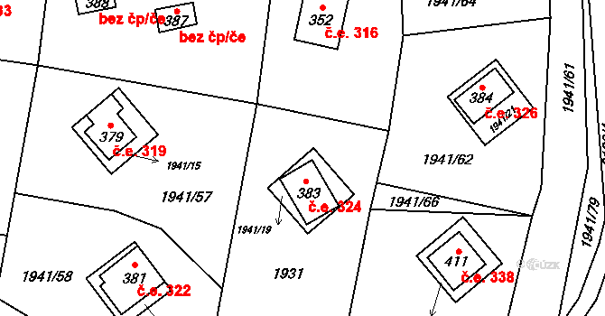 Vřesovice 324 na parcele st. 383 v KÚ Vřesovice, Katastrální mapa