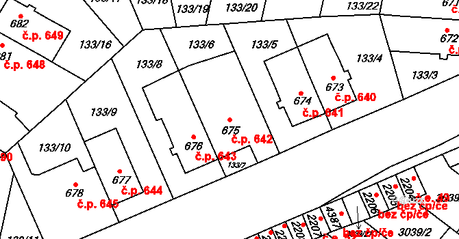 Kyjov 642 na parcele st. 675 v KÚ Kyjov, Katastrální mapa