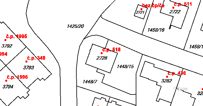 Šumperk 518 na parcele st. 2728 v KÚ Šumperk, Katastrální mapa