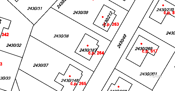 Dačice V 264, Dačice na parcele st. 2430/187 v KÚ Dačice, Katastrální mapa