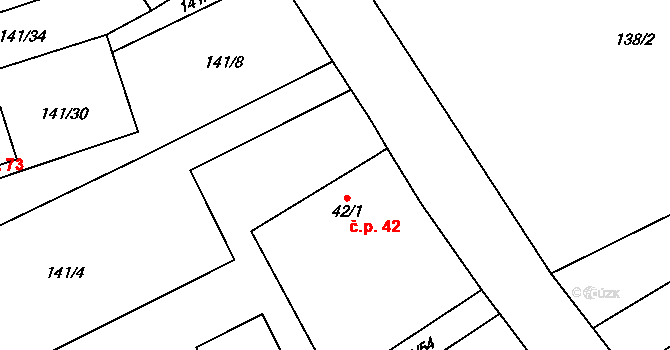 Podbrdy 42 na parcele st. 42/1 v KÚ Podbrdy, Katastrální mapa