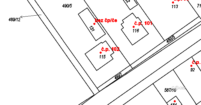 Polánky nad Dědinou 102, Třebechovice pod Orebem na parcele st. 115 v KÚ Polánky nad Dědinou, Katastrální mapa