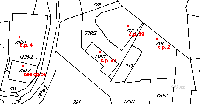 Krasetín 42, Holubov na parcele st. 719/1 v KÚ Holubov, Katastrální mapa
