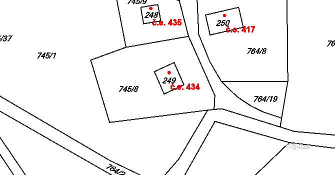 Třebušín 434 na parcele st. 249 v KÚ Třebušín, Katastrální mapa