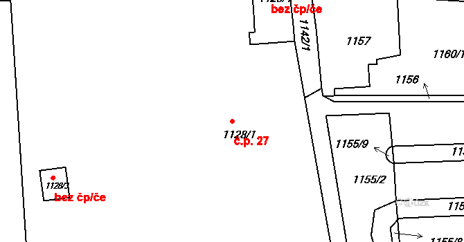 Podmoklice 27, Semily na parcele st. 1128/1 v KÚ Semily, Katastrální mapa