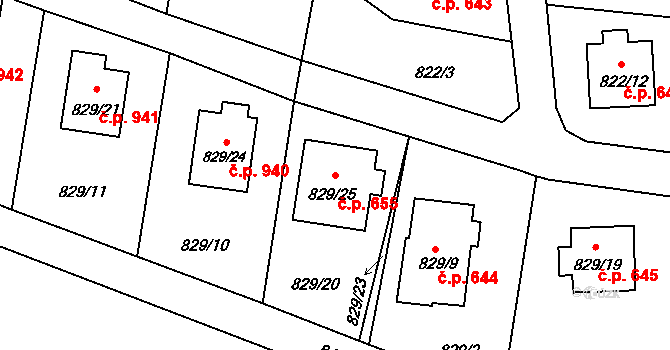 Jilemnice 655 na parcele st. 829/25 v KÚ Jilemnice, Katastrální mapa
