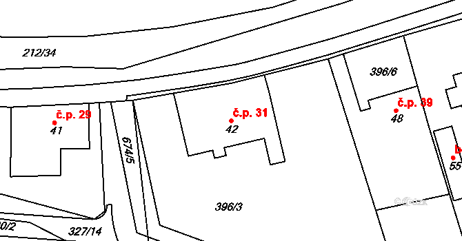 Zářecká Lhota 31 na parcele st. 42 v KÚ Zářecká Lhota, Katastrální mapa