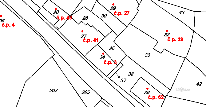 Ocmanice 3 na parcele st. 34 v KÚ Ocmanice, Katastrální mapa