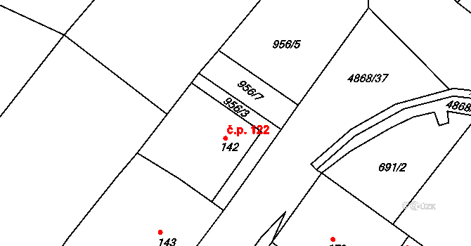 Trnava 122 na parcele st. 142 v KÚ Trnava u Třebíče, Katastrální mapa