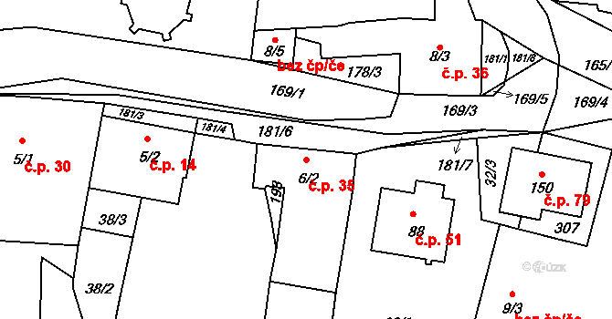 Sedlec 35 na parcele st. 6/2 v KÚ Sedlec u Českých Budějovic, Katastrální mapa