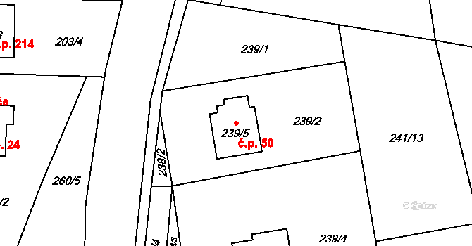 Chlebovice 50, Frýdek-Místek na parcele st. 239/5 v KÚ Chlebovice, Katastrální mapa