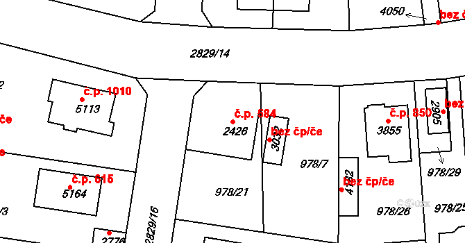 Plzeňské Předměstí 584, Rokycany na parcele st. 2426 v KÚ Rokycany, Katastrální mapa