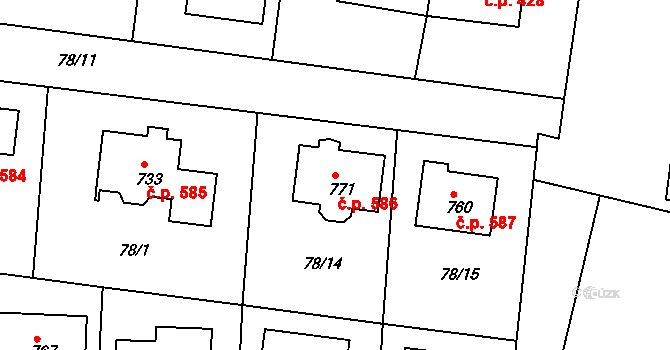 Černilov 586 na parcele st. 771 v KÚ Černilov, Katastrální mapa