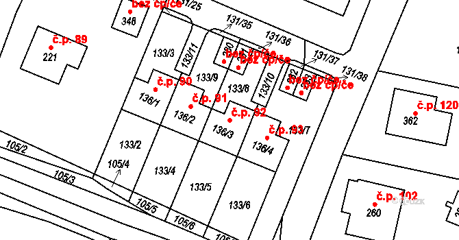 Zavlekov 92 na parcele st. 136/3 v KÚ Zavlekov, Katastrální mapa