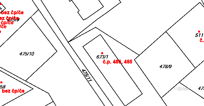 Borohrádek 485,486 na parcele st. 673/1 v KÚ Borohrádek, Katastrální mapa
