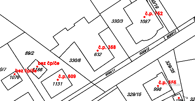 Halenkov 358 na parcele st. 632 v KÚ Halenkov, Katastrální mapa