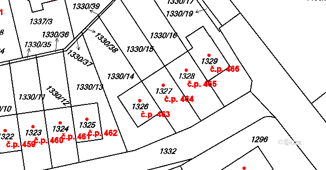 Vinoř 464, Praha na parcele st. 1327 v KÚ Vinoř, Katastrální mapa
