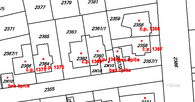Žižkov 1368, Praha na parcele st. 2360 v KÚ Žižkov, Katastrální mapa
