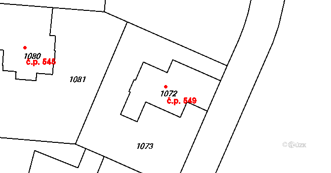 Střešovice 549, Praha na parcele st. 1072 v KÚ Střešovice, Katastrální mapa
