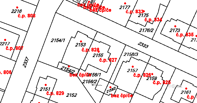 Kobylisy 827, Praha na parcele st. 2155 v KÚ Kobylisy, Katastrální mapa