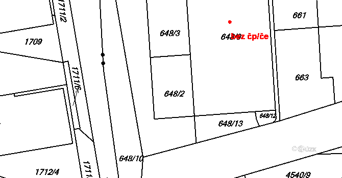 Strašnice 2348,2349,2350,2351,, Praha na parcele st. 648/2 v KÚ Strašnice, Katastrální mapa