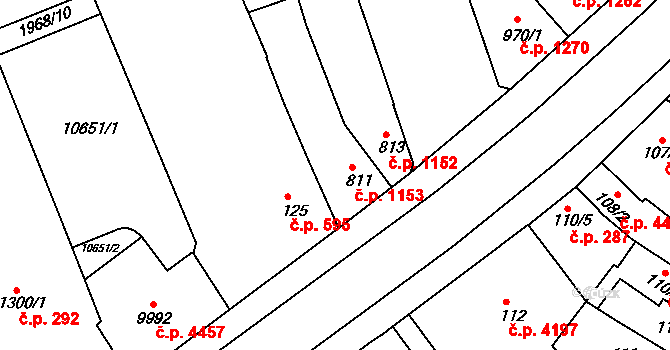Hodonín 1153 na parcele st. 811 v KÚ Hodonín, Katastrální mapa