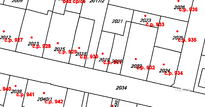 České Budějovice 5 931, České Budějovice na parcele st. 2019 v KÚ České Budějovice 5, Katastrální mapa