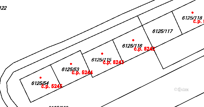 Chomutov 5243 na parcele st. 6125/115 v KÚ Chomutov I, Katastrální mapa