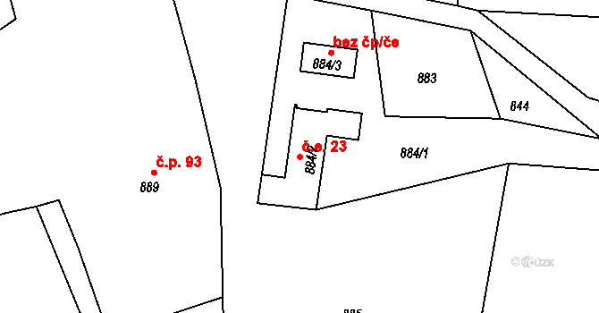 Záskalí 23, Hodkovice nad Mohelkou na parcele st. 884/2 v KÚ Záskalí, Katastrální mapa