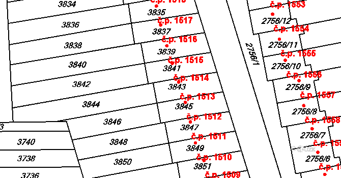 Šlapanice 1513 na parcele st. 3843 v KÚ Šlapanice u Brna, Katastrální mapa