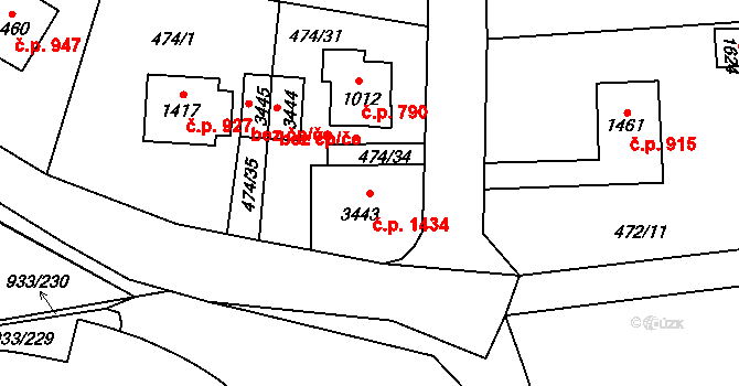 Vrchlabí 1434 na parcele st. 3443 v KÚ Vrchlabí, Katastrální mapa