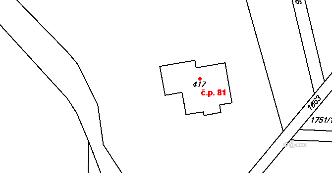Komárov 81, Vítězná na parcele st. 417 v KÚ Komárov u Dvora Králové, Katastrální mapa