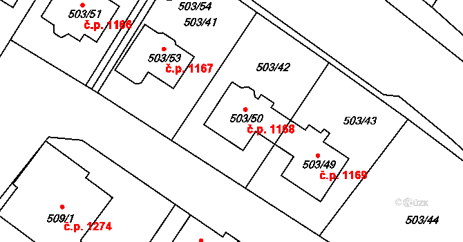 Mutěnice 1168 na parcele st. 503/50 v KÚ Mutěnice, Katastrální mapa