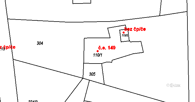 Rožany 149, Šluknov na parcele st. 110/1 v KÚ Rožany, Katastrální mapa
