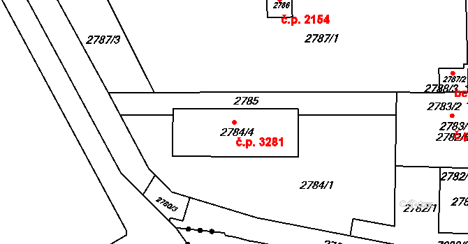 Frýdek 3281, Frýdek-Místek na parcele st. 2784/4 v KÚ Frýdek, Katastrální mapa