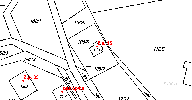Karasín 15, Bystřice nad Pernštejnem na parcele st. 111 v KÚ Karasín, Katastrální mapa