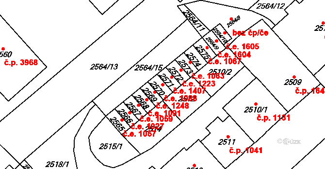 Chomutov 1088 na parcele st. 2570 v KÚ Chomutov I, Katastrální mapa