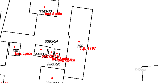 České Budějovice 6 1787, České Budějovice na parcele st. 750 v KÚ České Budějovice 6, Katastrální mapa