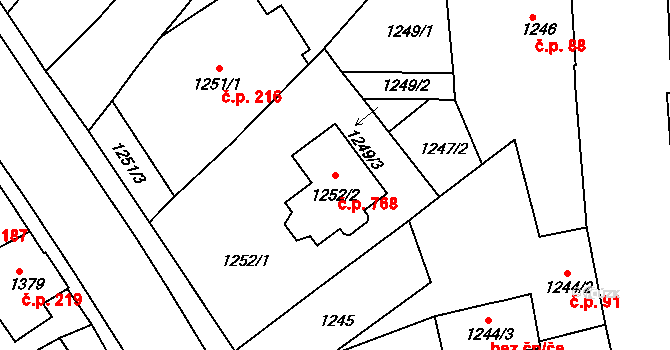 Litomyšlské Předměstí 768, Vysoké Mýto na parcele st. 1252/2 v KÚ Vysoké Mýto, Katastrální mapa