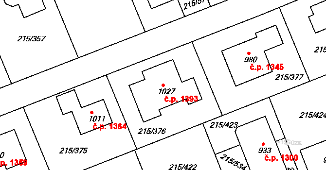 Rudná 1393 na parcele st. 1027 v KÚ Hořelice, Katastrální mapa
